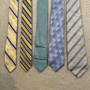 Lot of 5 Neck‎ Ties Stafford/Tasso Elba/Kenneth Silk Repp Stripe Geometric EUC